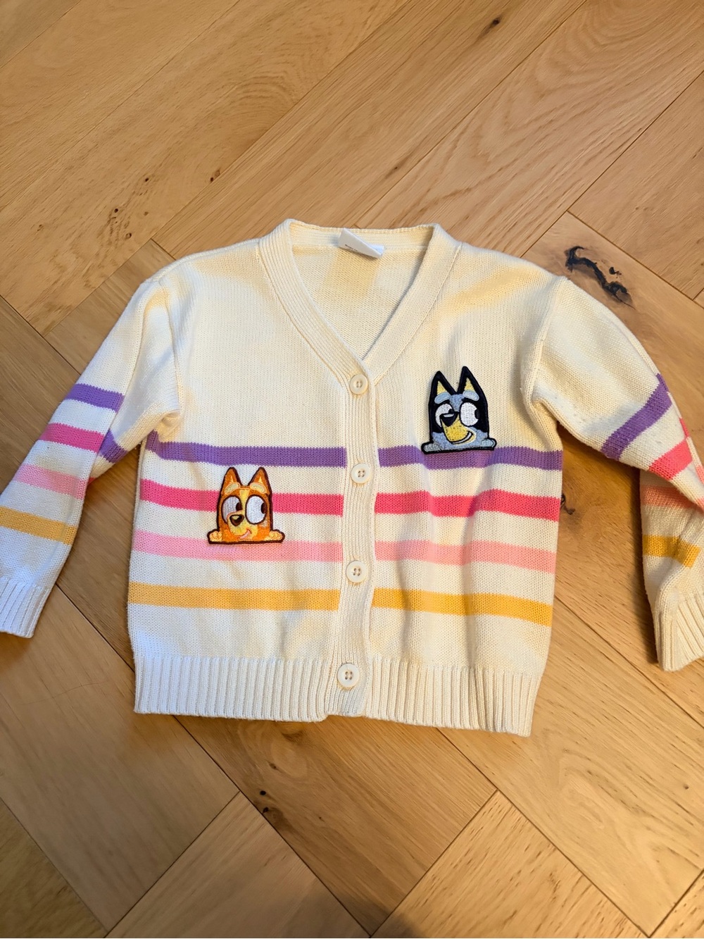 Bluey Cream Striped Cardigan with Cartoon Bluey and Bingo Patches